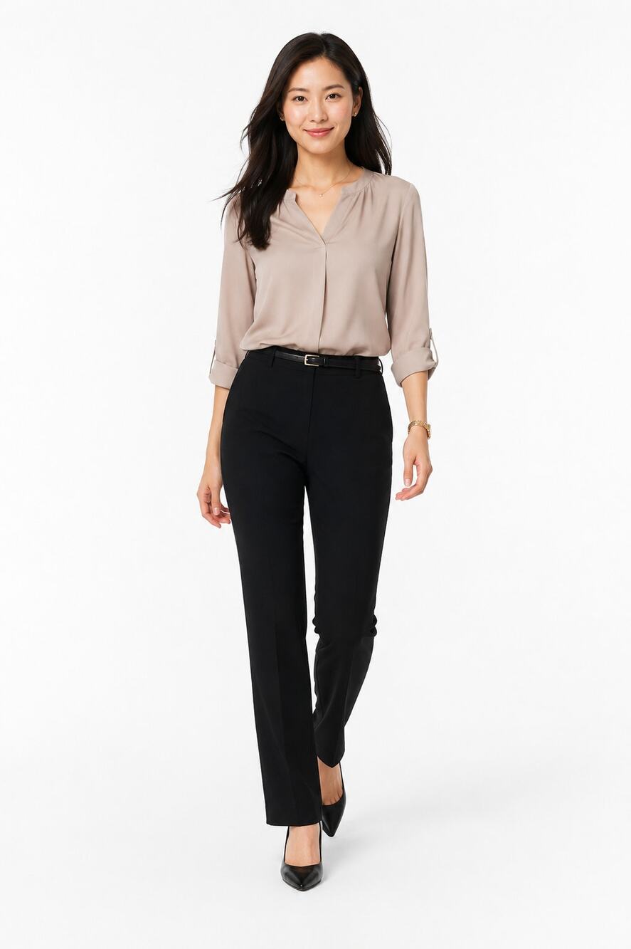 LR4002 Crosby Black Pull On Straight Leg Career Pants Size 4 Stretch